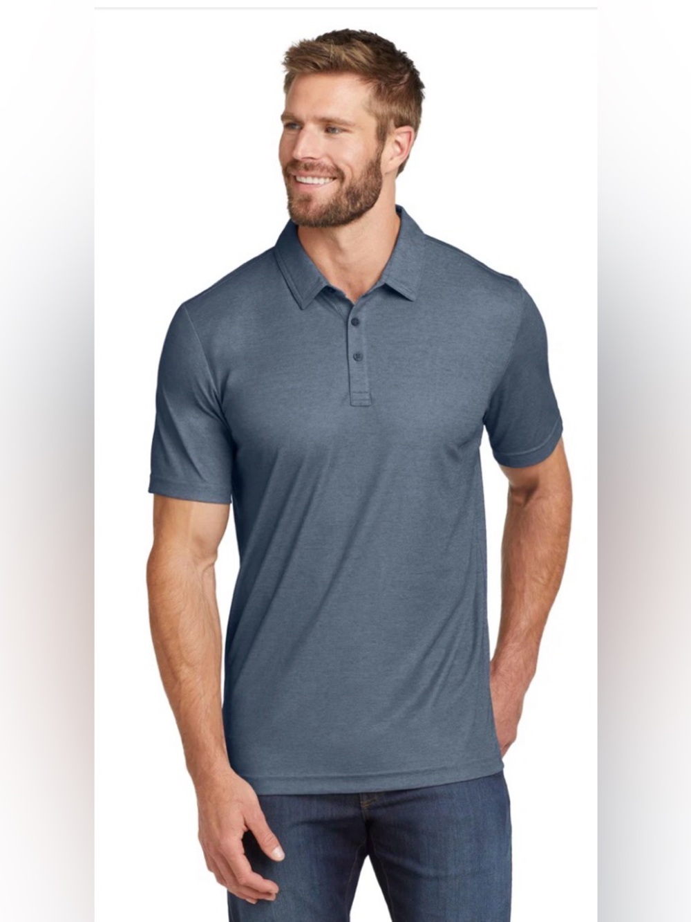 NWT TravisMathew Oceanside Heather Polo Blue Large Pima Cotton Golf Shirt